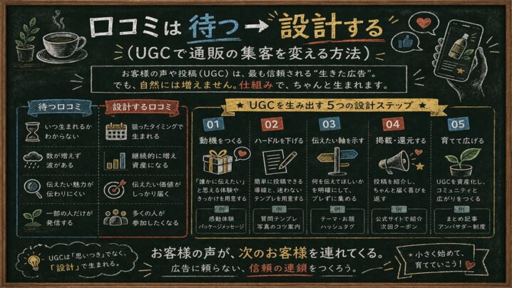 口コミは待つから設計するへ（UGCで通販の集客を変える方法）