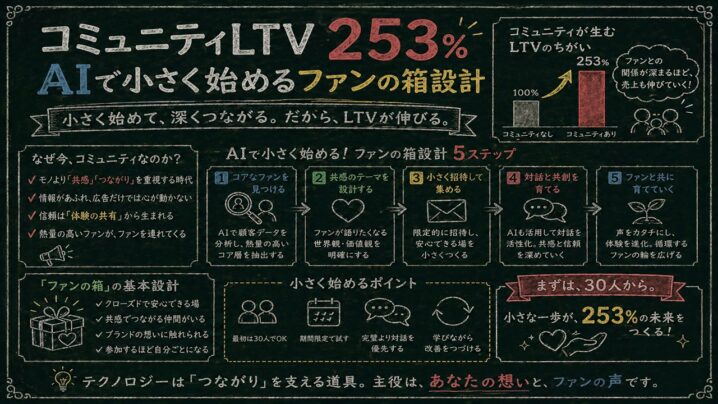 コミュニティLTV 253%AIで小さく始めるファンの箱設計
