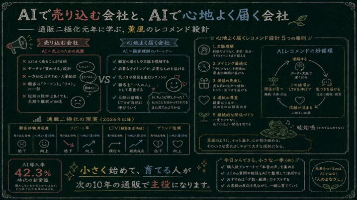 AIで売り込む会社と、AIで心地よく届く会社──通販二極化元年に学ぶ、薫風のレコメンド設計