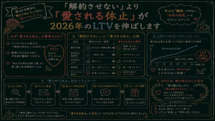 【2026年最新】D2Cサブスク解約防止｜「愛される休止」でLTVを数倍に伸ばす設計