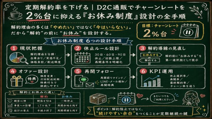 定期解約率を下げる3つの一手｜D2C通販がチャーンレートを2%台に抑える設計手順