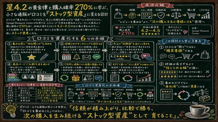 「星4.2の黄金律」と購入前確認76%に学ぶ、通販の口コミ設計と社会的証明の作り方