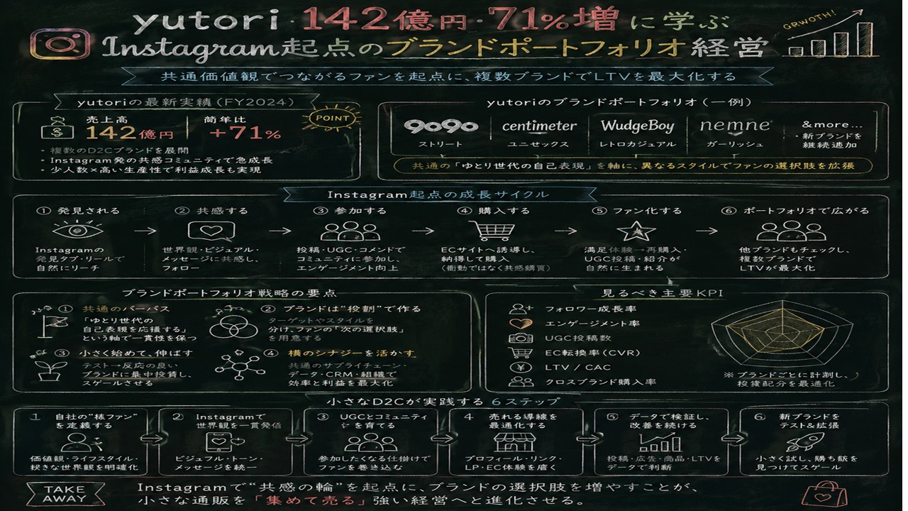 ブランドポートフォリオ経営のyutori 142億円に学ぶ自社チャネル